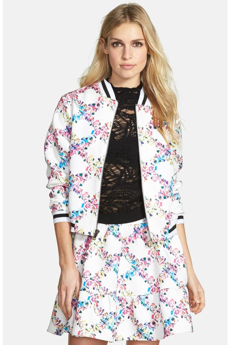 Floral Baseball Bomber, Main, color, IVORY FLORAL PRINT