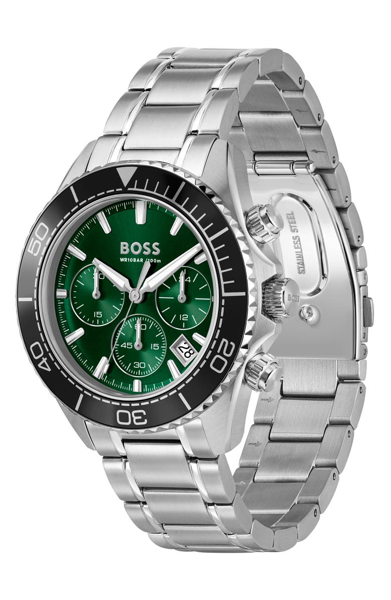 BOSS Sealiner Green Chronograph Bracelet Watch, 44mm, Alternate, color, 