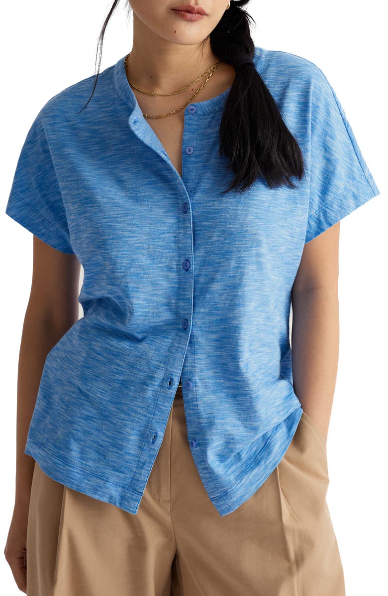 Seasalt Cornwall Tor Grass Organic Cotton Knit Button-Up Shirt, Main, color, Ladder Spring Sky