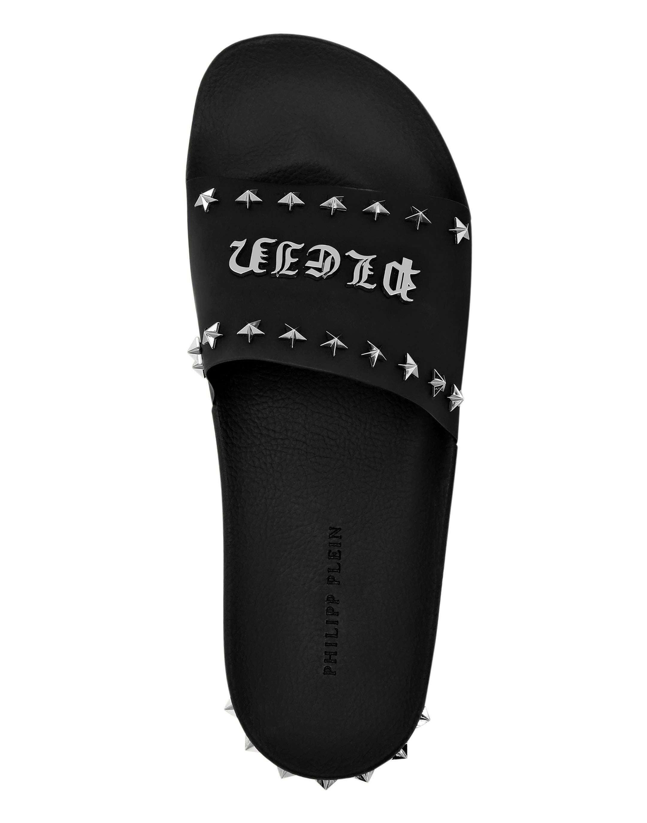 Flat Gummy Sandals Gothic Plein Unisex, Alternate, color, black