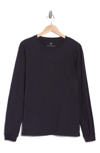 Coastaoro Long Sleeve Slubby Crewneck T-shirt In Black