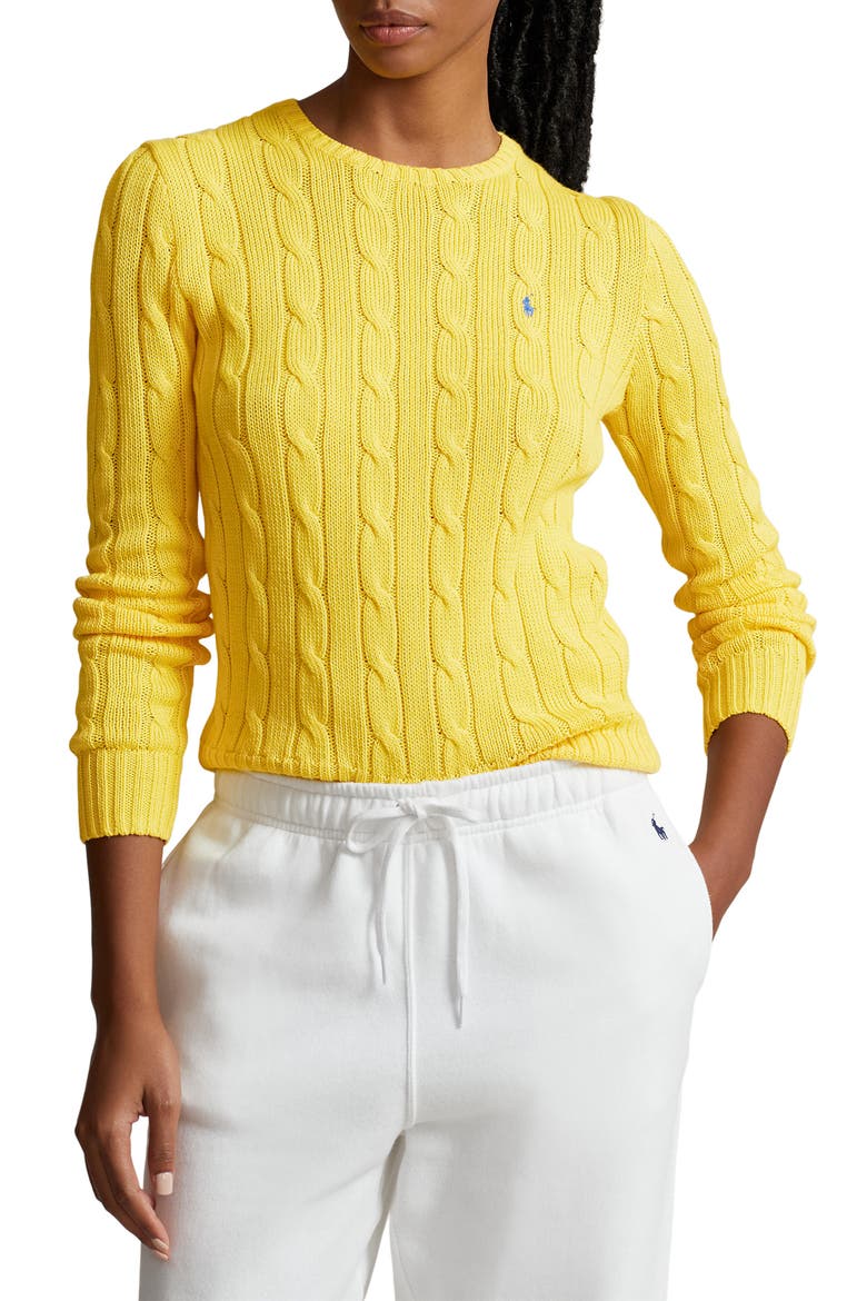 Julianna Cotton Cable Sweater, Main, color, TRAINER YELLOW