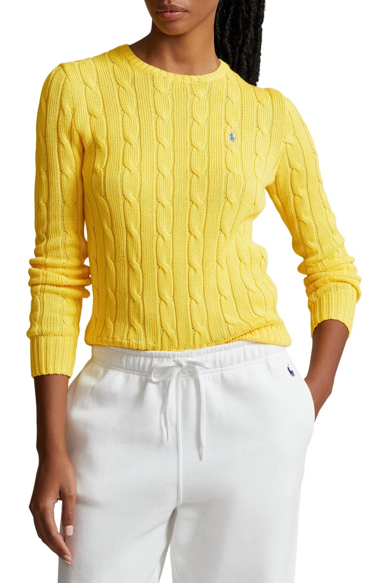 Polo Ralph Lauren Julianna Pima Cotton Cable Stitch Sweater, Main, color, Trainer Yellow