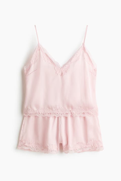 Lace-trimmed Satin Pyjamas