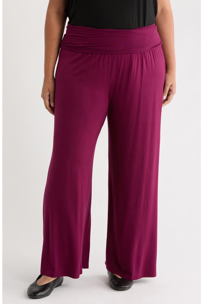 Foldover Jersey Wide Leg Pants, Main, color, BURGUNDY