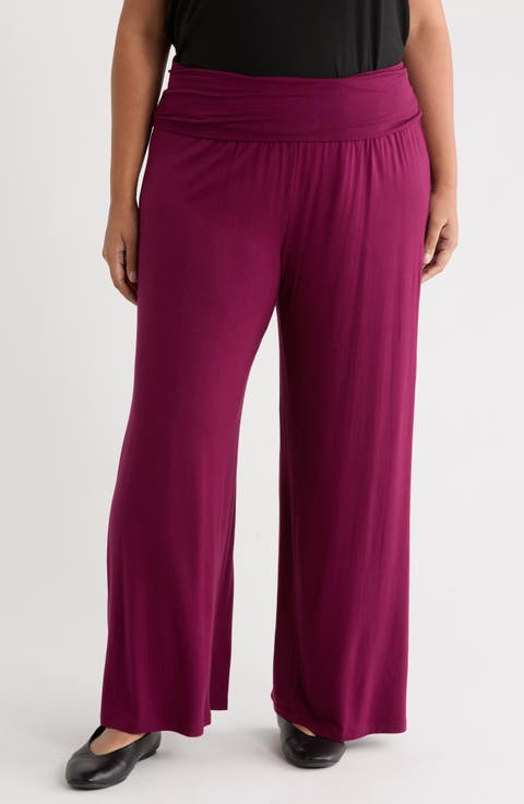 Foldover Jersey Wide Leg Pants (Plus)