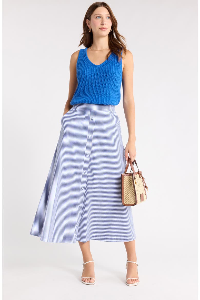 Striped Midi Skirt, Alternate, color, BLUE-WHITE TAILORED STRIPE