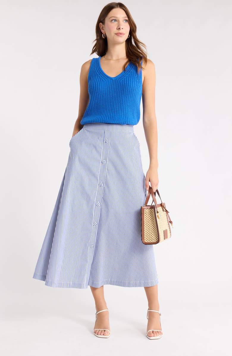 1901 Striped Midi Skirt, Alternate, color, Blue-White Tailored Stripe