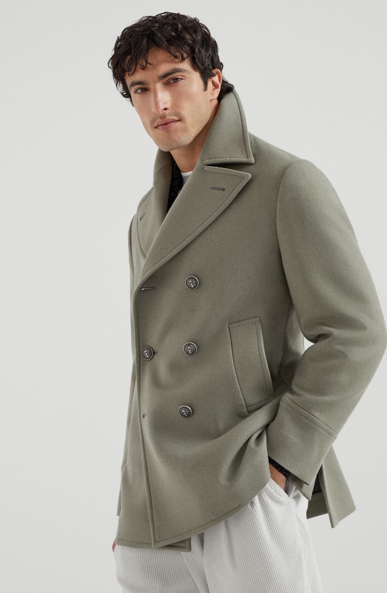 Brunello Cucinelli Wool flannel Caban jacket, Alternate, color, Khaki