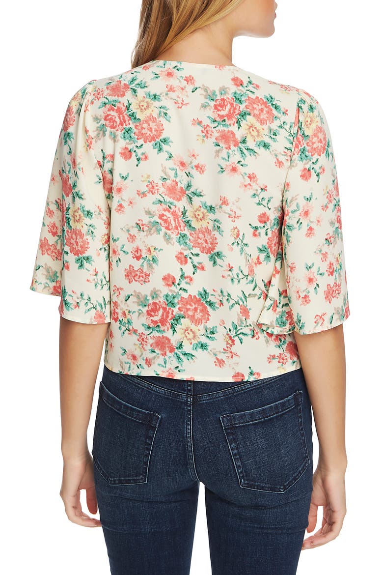 Ikat Bouquet Tie Front Top, Alternate, color, S.ECRU MULTI