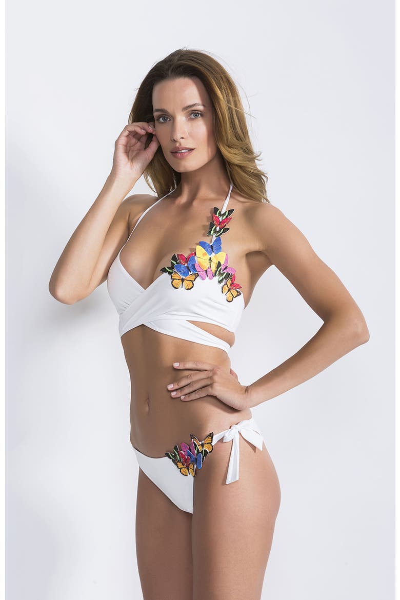 The Monarch Wrap with Side-Tie Bikini Set, Alternate, color, White