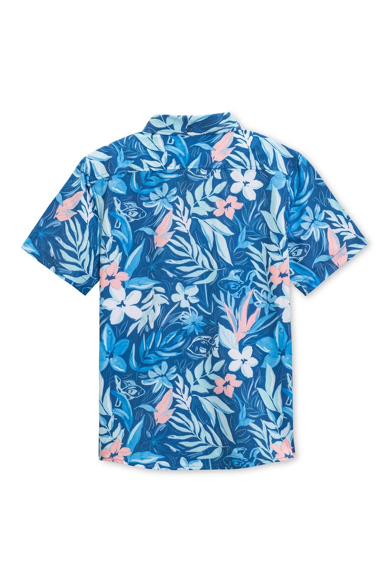 Kids' Fish Floral 4-Way Stretch Short Sleeve Button-Down Shirt, Alternate, color, BLUE
