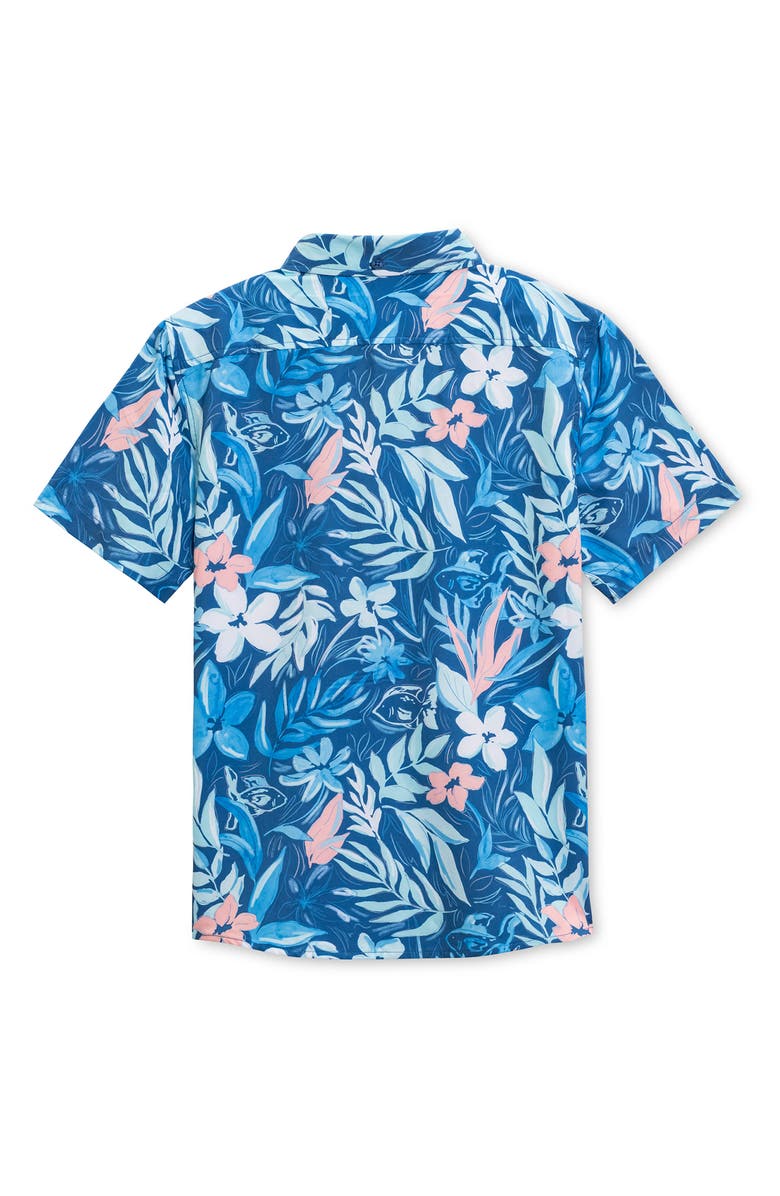 Vintage Summer Kids' Fish Floral 4-Way Stretch Short Sleeve Button-Down Shirt, Alternate, color, Blue