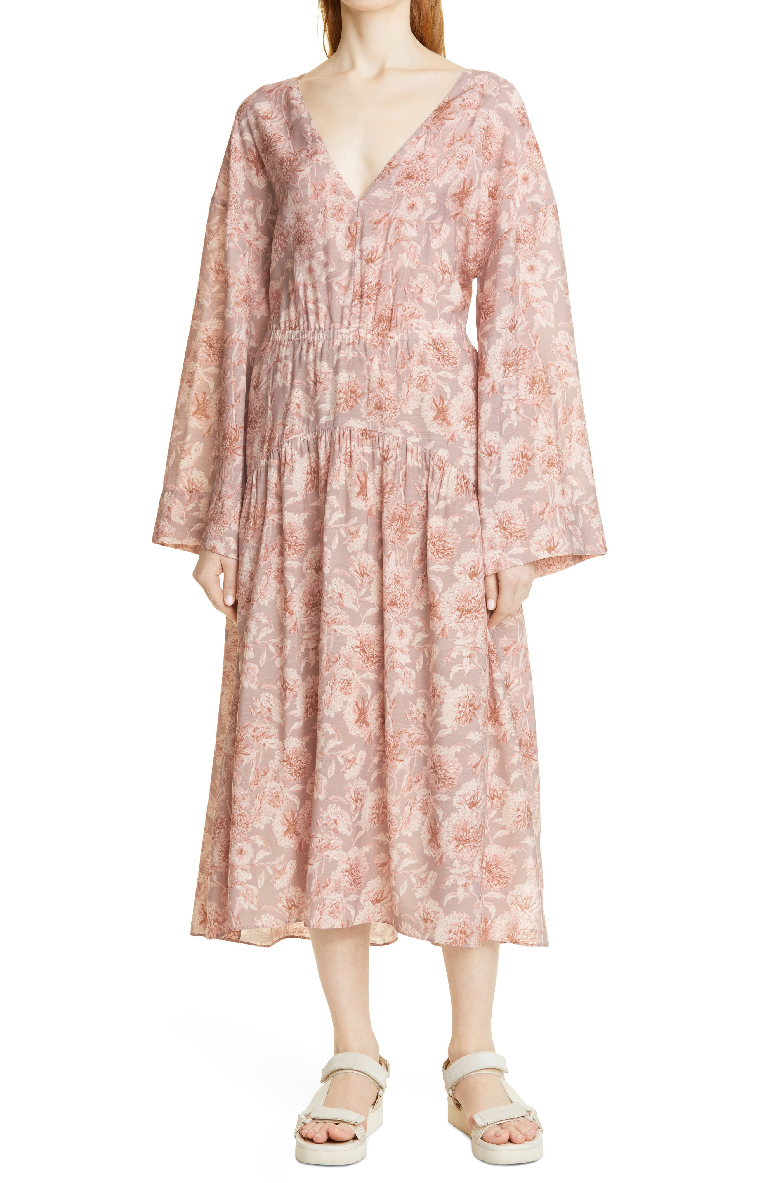 Vince Dahlia Print Long Sleeve Dress