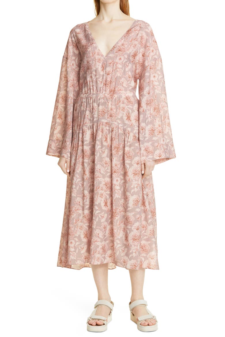 Dahlia Print Long Sleeve Dress, Main, color, LOTUS SHELL
