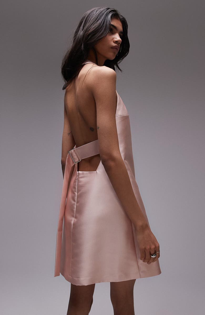 Topshop Open Back Satin Halter Minidress, Alternate, color, 
