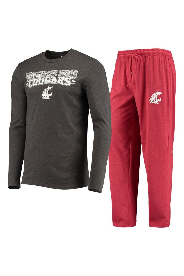 Men's Concepts Sport Crimson/Heathered Charcoal Washington State Cougars Meter Long Sleeve T-Shirt & Pants Sleep Set, Main, color, Crimson