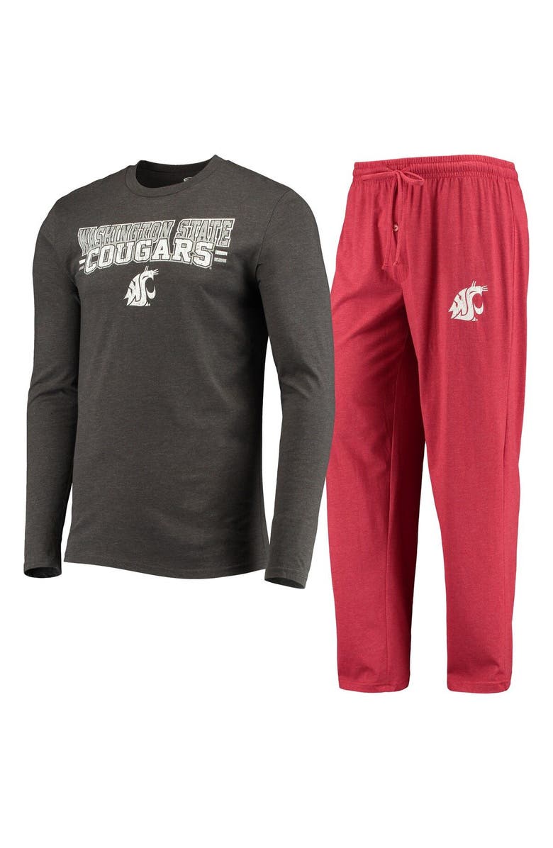 CONCEPTS SPORT Men's Concepts Sport Crimson/Heathered Charcoal Washington State Cougars Meter Long Sleeve T-Shirt & Pants Sleep Set, Main, color, Crimson