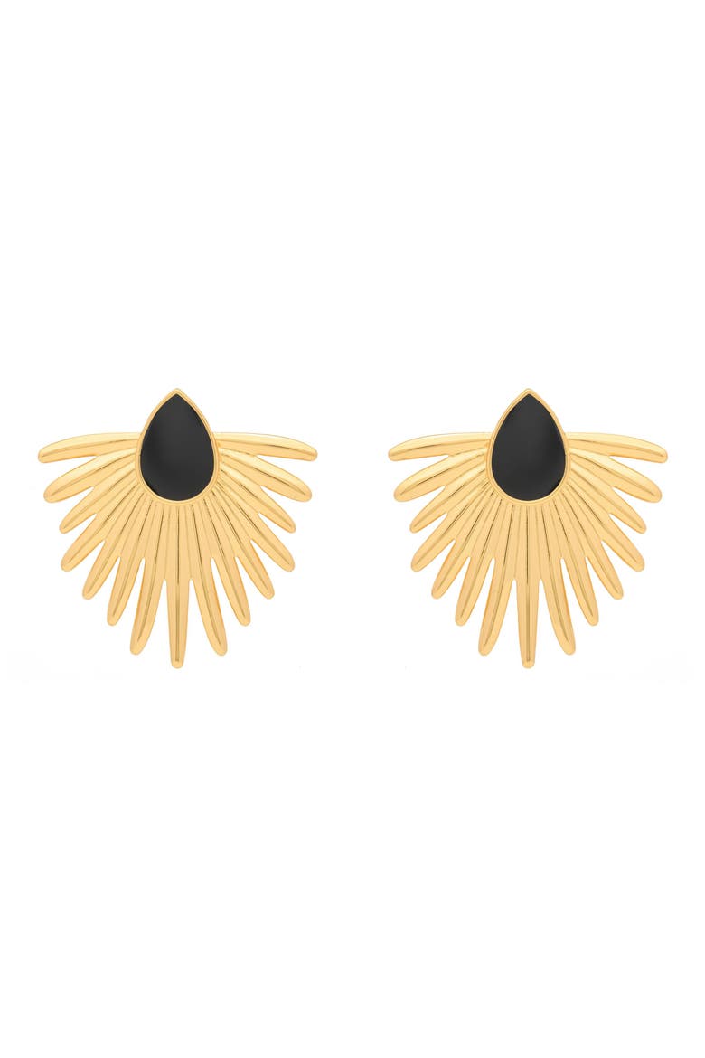 Onyx Deco Statement Drop Earrings, Main, color, BLACK