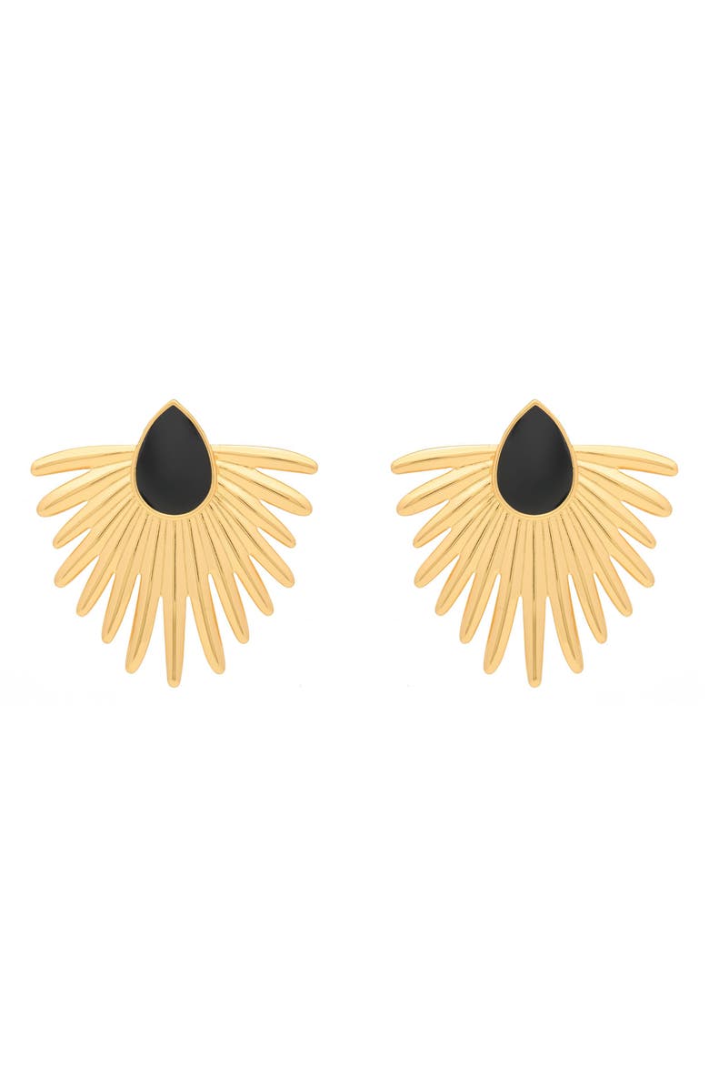 st. Moran Onyx Deco Statement Drop Earrings, Main, color, Black