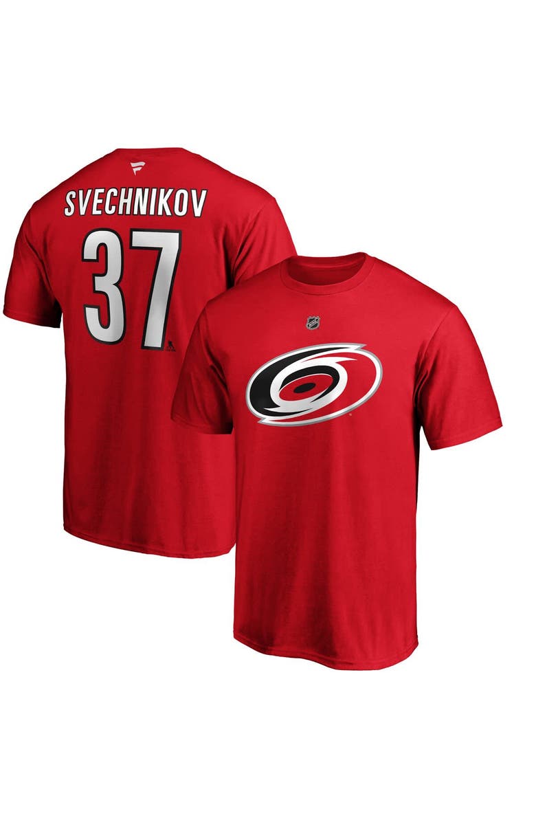 FANATICS Men's Fanatics Andrei Svechnikov Red Carolina Hurricanes Authentic Stack Name & Number T-Shirt, Alternate, color, Red