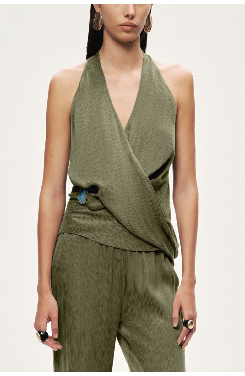 Nocturne Asymmetric Halter Wrap Top, Main, color, Khaki