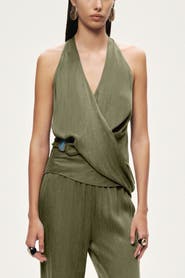 Nocturne Asymmetric Halter Wrap Top