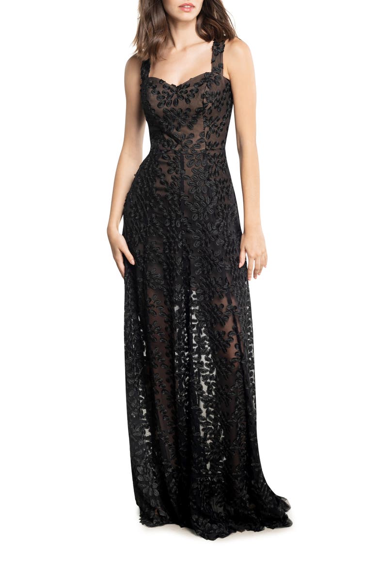 Anabel Semisheer Sweetheart Neck Gown, Alternate, color, BLACK