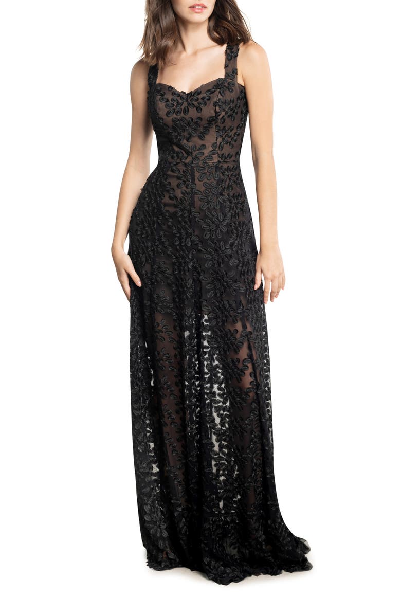Dress the Population Anabel Semisheer Sweetheart Neck Gown, Alternate, color, Black