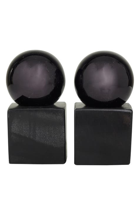 Black Marble Orb Bookends (Set of 2)