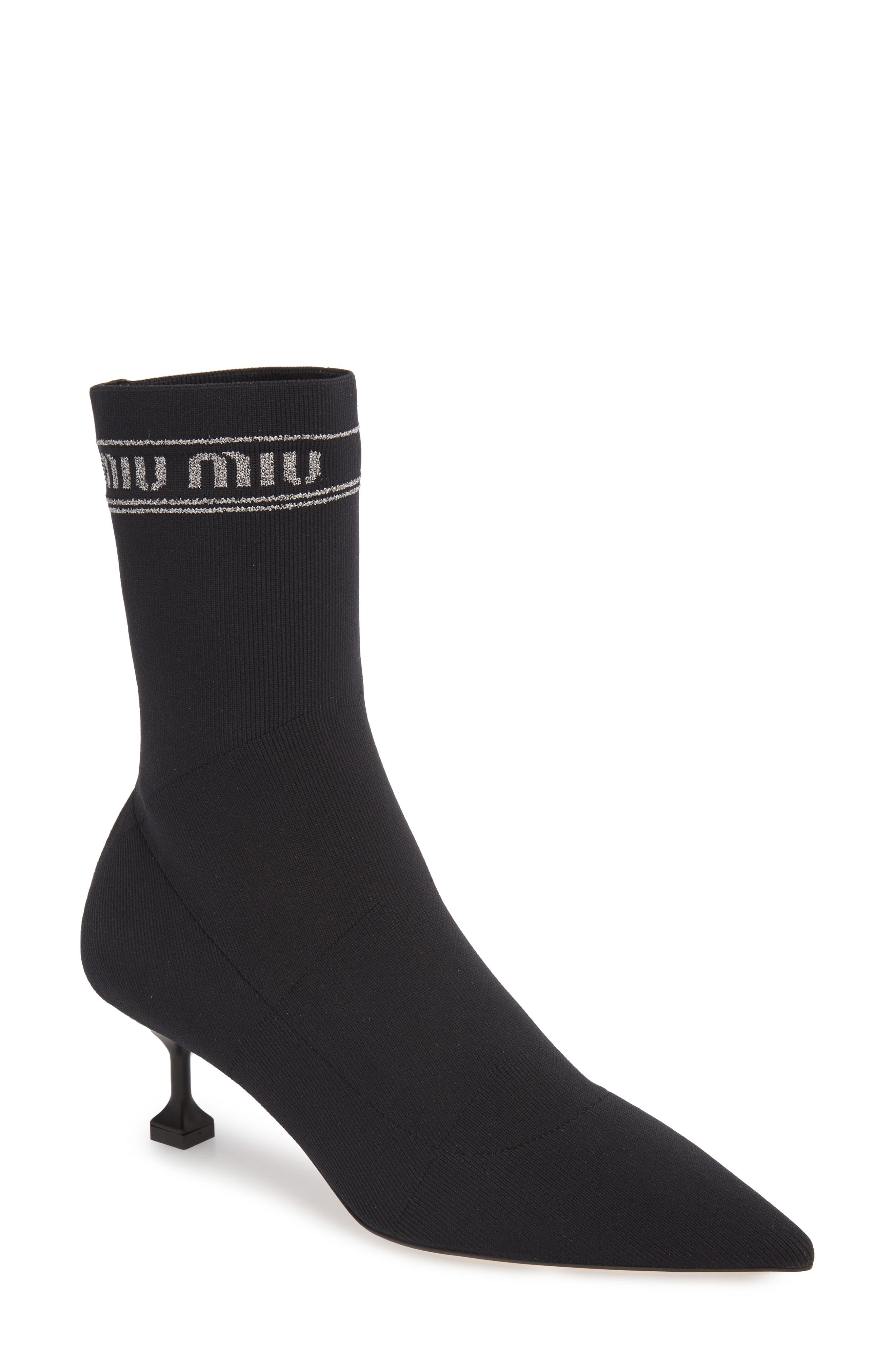 Miu Miu Logo Sock Bootie, Main, color, 