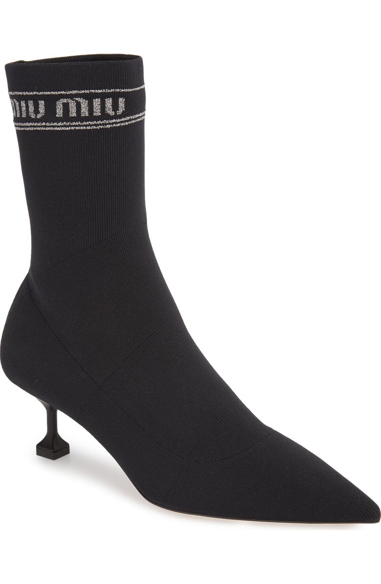 Miu Miu Logo Sock Bootie, Main, color,