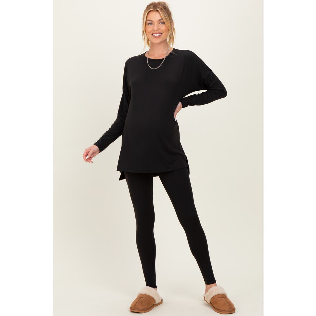 Pinkblush Brushed Knit Oversized Top And Legging Set In Black