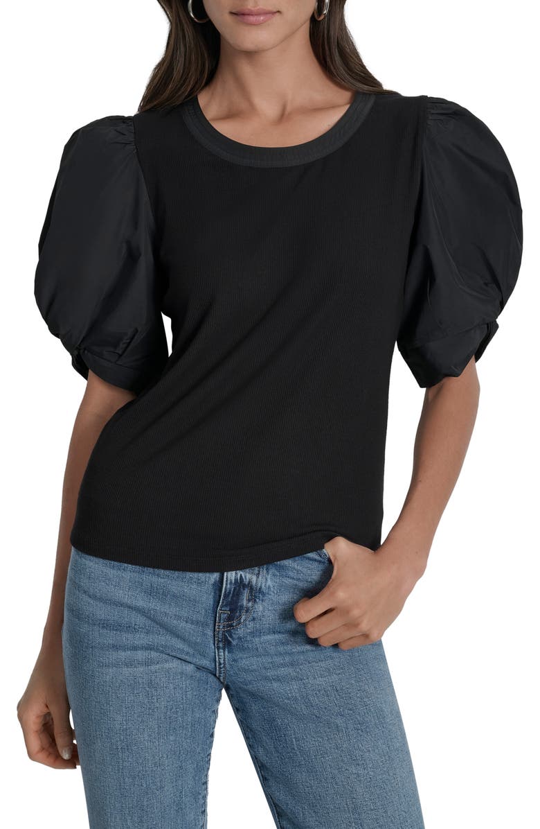 DKNY Mix Media Puff Sleeve Shirt, Main, color, 