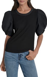 DKNY Mix Media Puff Sleeve Shirt