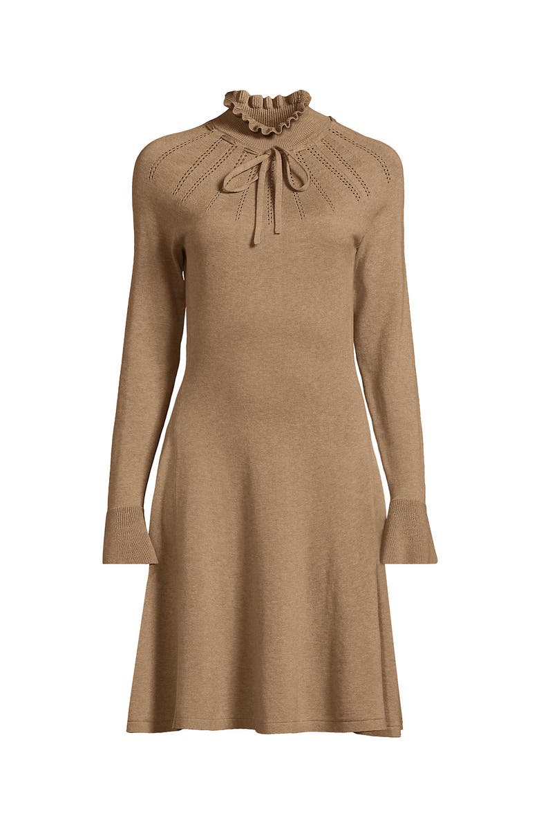 Lands' End Fine Gauge Cotton Fit and Flare Sweater Dress, Alternate, color, Vicuna Heather