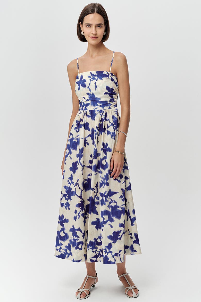 Antonin Strapless Smocked Pocketed Midi Dress, Alternate, color, Sax