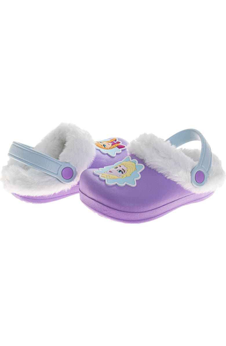 Disney Frozen Anna and Elsa Girls' Clogs - Fuzzy, Fleece-Lined, and Warm Garden Shoes, Alternate, color, Lilac