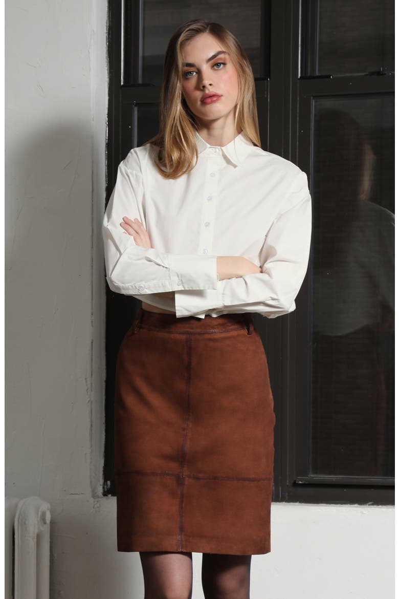 Piper High Waist Leather Skirt, Alternate, color, COGNAC