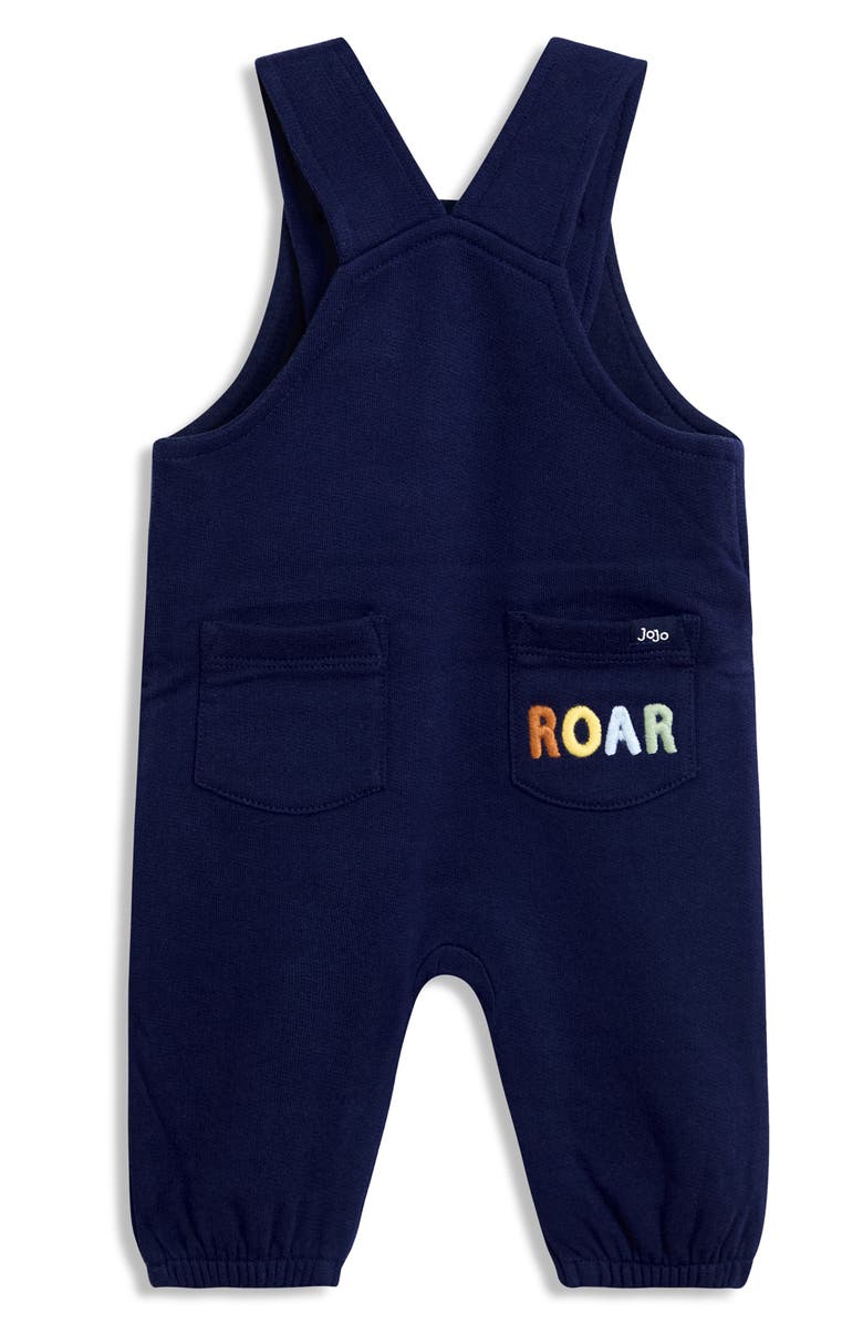 JOJO MAMAN BEBE Stripe T-Shirt & Dinosaur Appliqué Overalls Set, Alternate, color, Navy