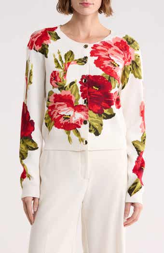 Ellen Tracy Floral Jacquard Sequin Cardigan