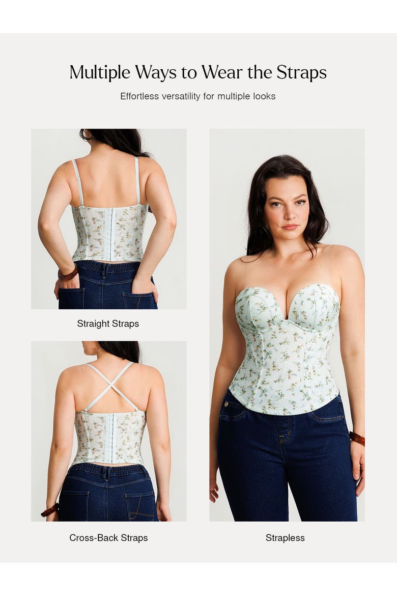 Underwire Snatched Push-Up Lace Flora Convertible Strap Corset Bustier, Alternate, color, Grass