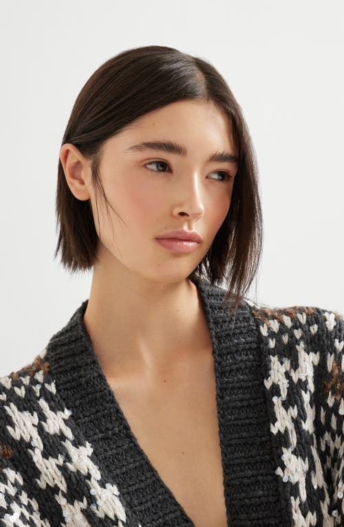 Brunello Cucinelli Houndstooth-pattern Short-sleeve Cardigan In Black