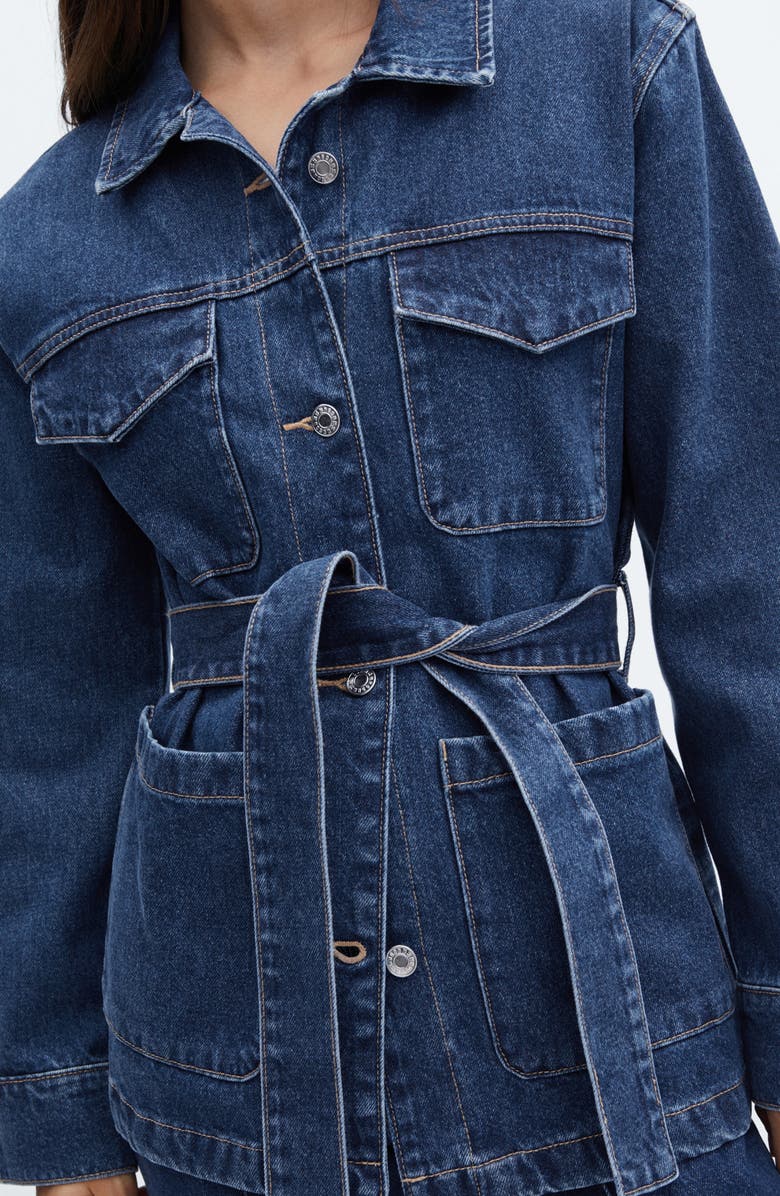 MANGO Belted Denim Jacket, Alternate, color, 