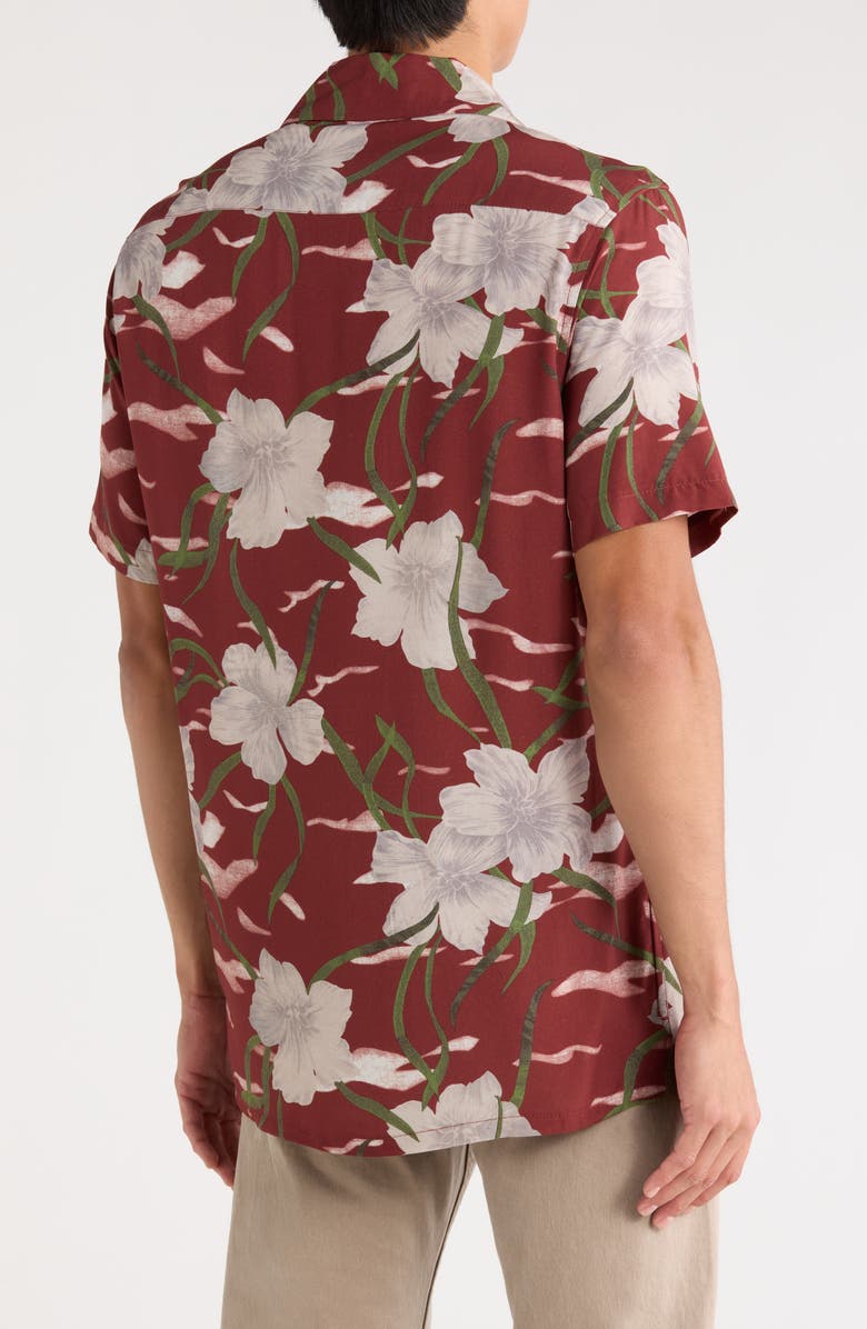 INDUSTRY REPUBLIC CLOTHING Floral Camp Shirt, Alternate, color, Wine Ground Hawaii Print