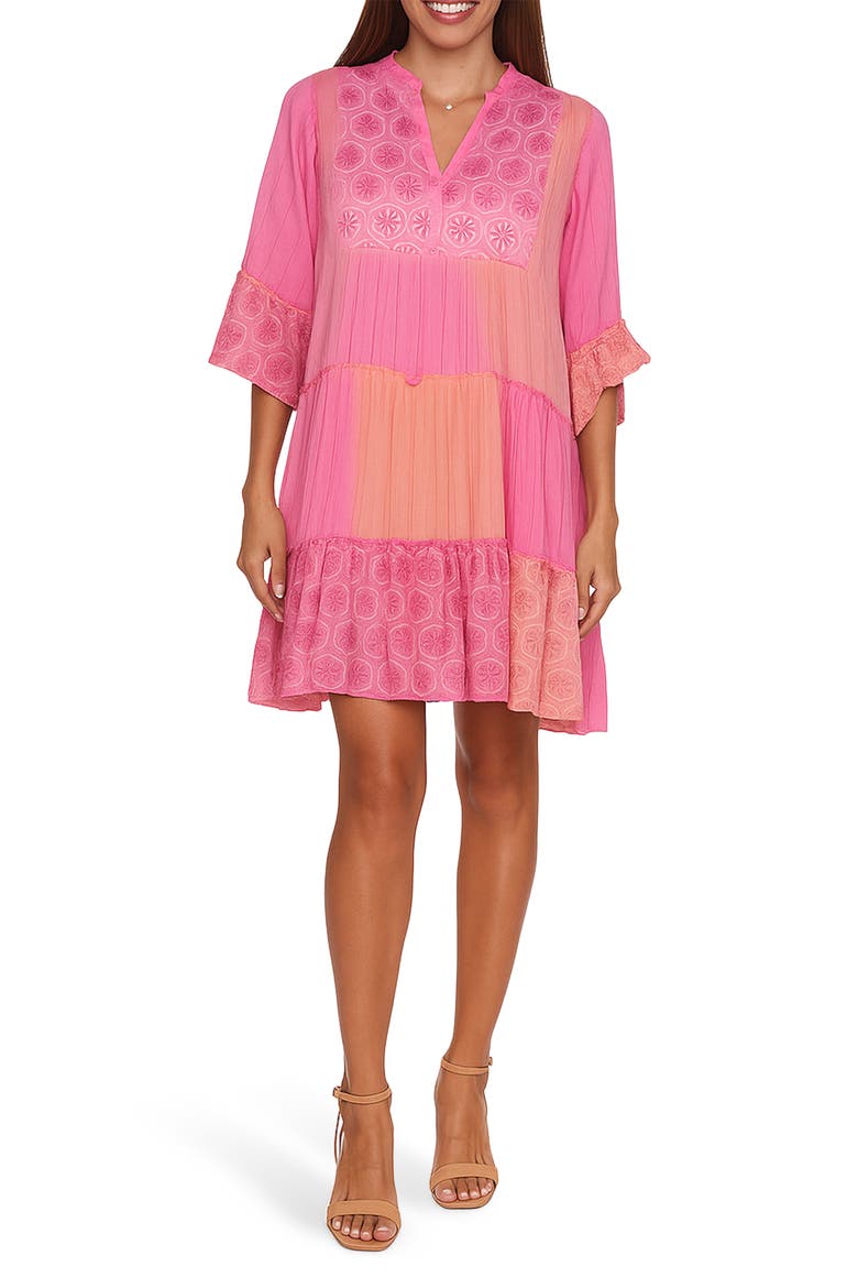 Patchwork Print Tiered Dress, Main, color, PINK