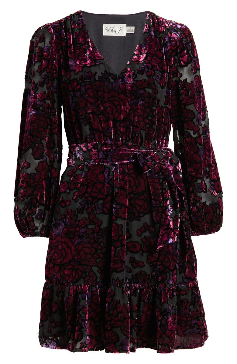 Eliza J Long Sleeve Burnout Velvet Cocktail Dress, Alternate, color,