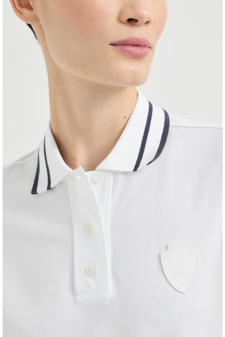 Stretch cotton piqué polo shirt with logo, Alternate, color, White