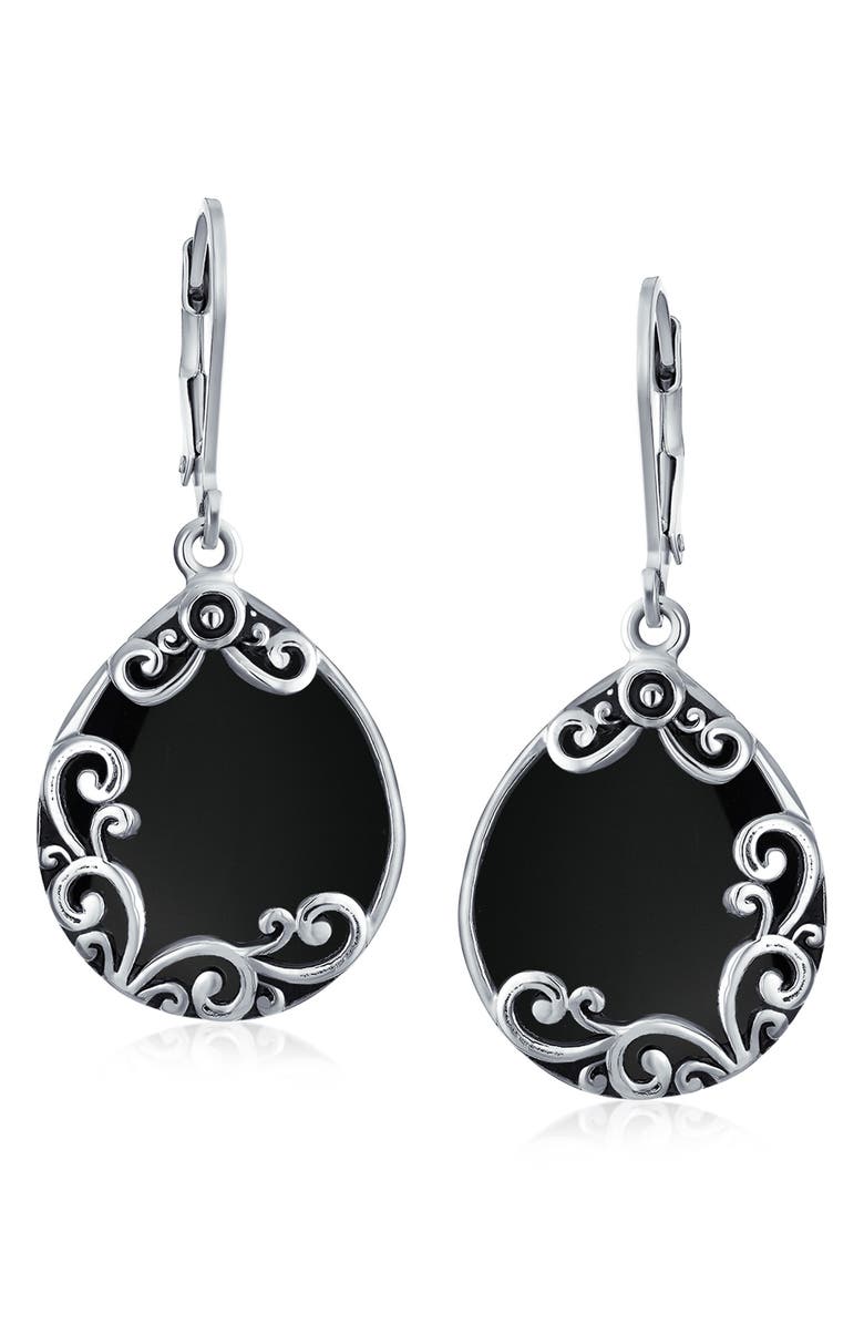 BLING JEWELRY Sterling Silver Teardrop Earrings, Main, color, Black