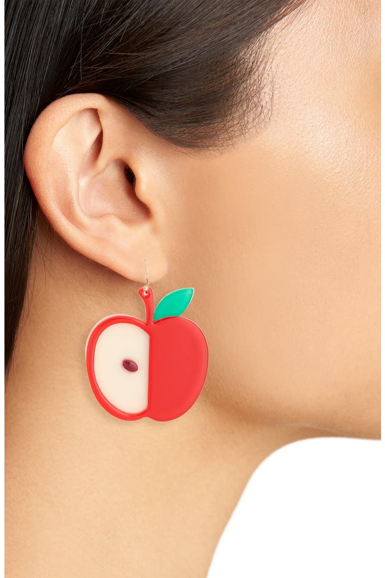 Apple Drop Earrings, Alternate, color, RED